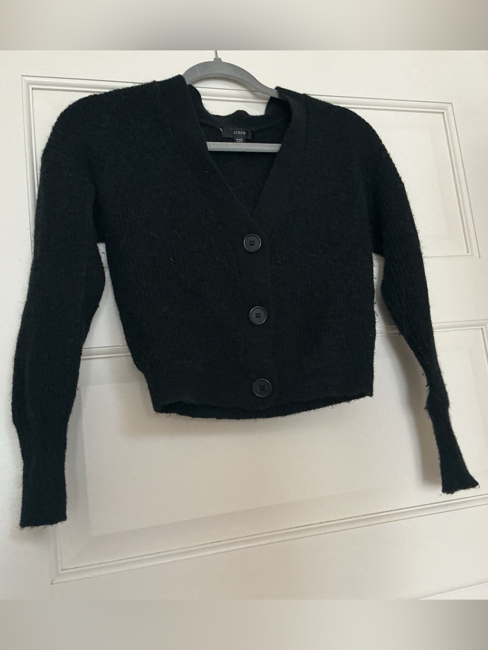 J. Crew Black V-Neck Button Cardigan Alpaca Fur